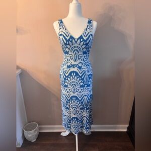INC International Concepts Blue and White V-Neck Maxi Dress